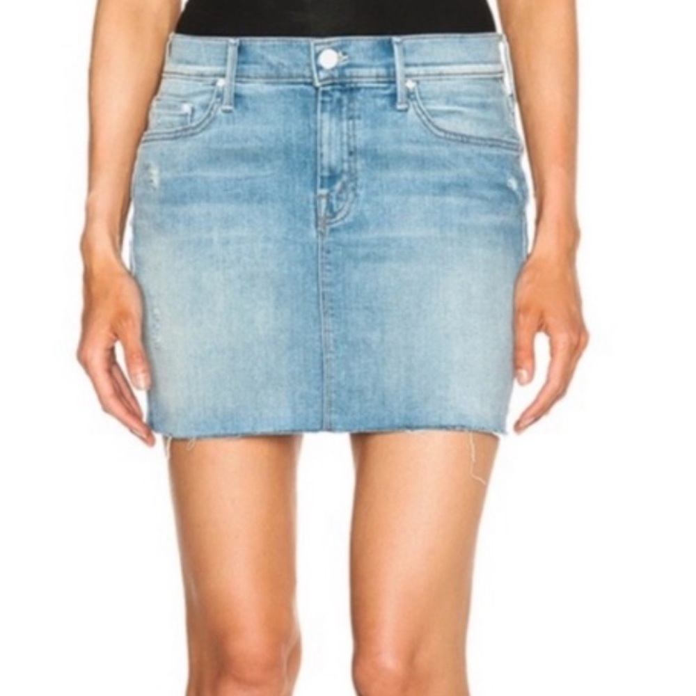 Mother Peg Mini Fray High Waisted Denim Jean Skirt
